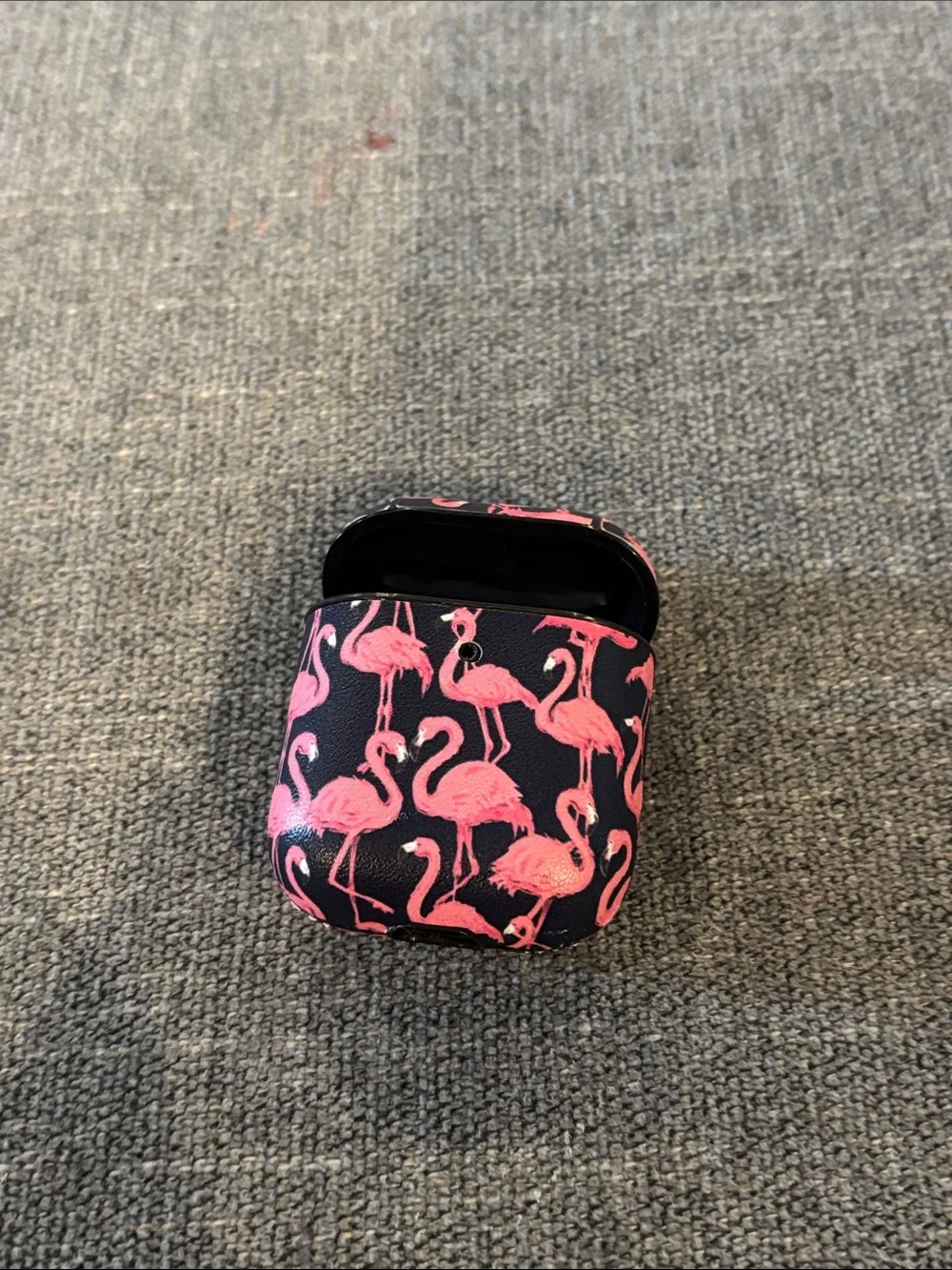 Simply Southern Pink Flamingo Pattern Earbud Case - Black Background